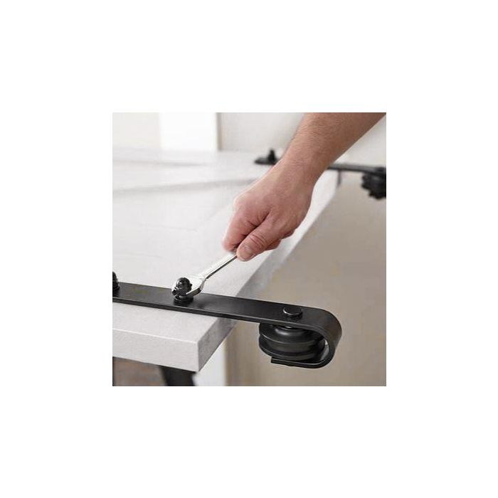 Emuca Kit de herrajes para una puerta corredera colgada de madera Barn, Sin cierre suave, tableros no incluidos, Acero y Plástico, Pintado negro 5