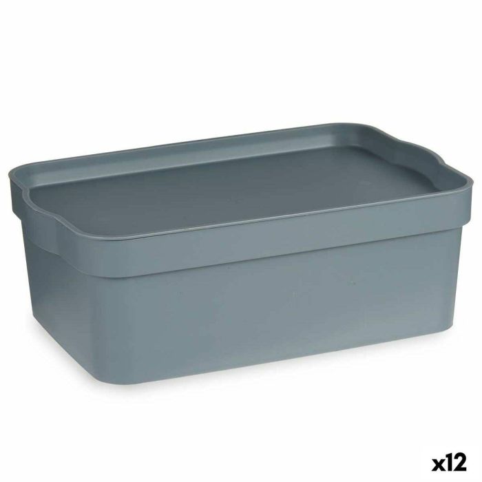 Caja de Almacenaje con Tapa Gris Plástico 6 L (21,5 x 11 x 32 cm) (12 Unidades)