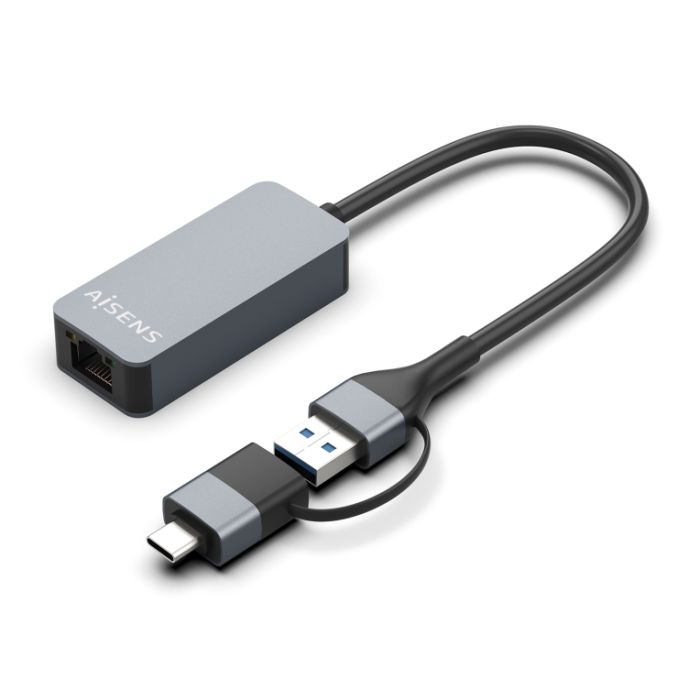 Aisens Conversor USB3.2 Gen1 USB-A+USB-C a Ethernet 2.5 Gbps, Gris, 15 cm Aisens Conversor USB3.2 Gen1 USB-A+USB-C a Ethernet 2.5 Gbps, Gris, 15 cm
