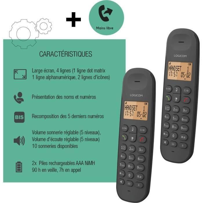 Teléfono fijo inalámbrico - LOGICOM - DECT ILOA 250 DUO - Negro - Sin contestador automático 5