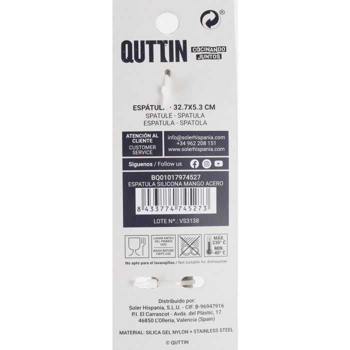 Espátula de Silicona con Mango de Acero Quttin (24 Unidades) 6 Espátula de Silicona con Mango de Acero Quttin (24 Unidades) 6