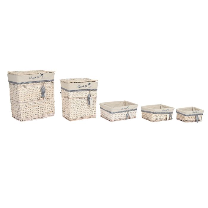 Cesta Mediterraneo DKD Home Decor Beige Azul 35 x 56 x 47 cm Set de 5
