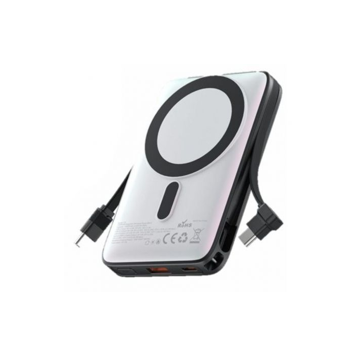 Vention I16W0 Power Bank Magnético Inalámbrico 10000mAh 22.5W con Cable y Soporte Blanca
