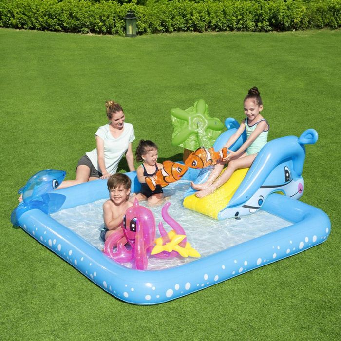 Bestway Piscina Infantil Zona de Juegos Acuático Fantástico 239 x 206 x 86 cm con Fuente y Tobogán