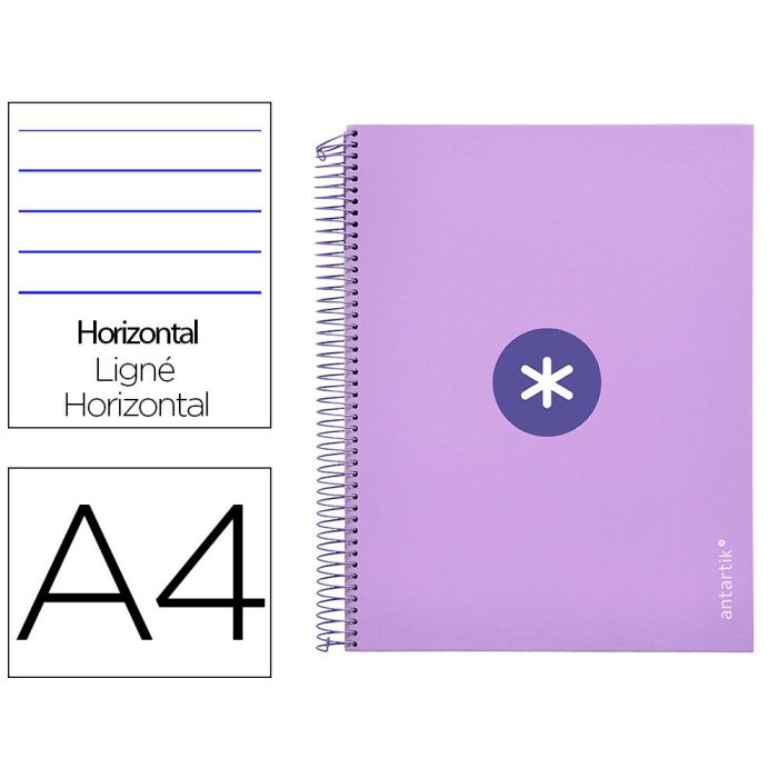 Cuaderno Espiral A4 Micro Antartik Tapa Forrada 120H 90 gr Horizontal 5 Bandas 4 Taladros Color Lavanda