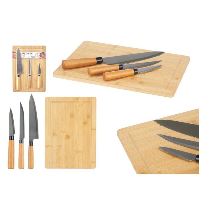 Set Tabla de Bambú Kinvara con 3 Cuchillos para Queso 26x40x4 cm (6 Unidades) Set Tabla de Bambú Kinvara con 3 Cuchillos para Queso 26x40x4 cm (6 Unidades)