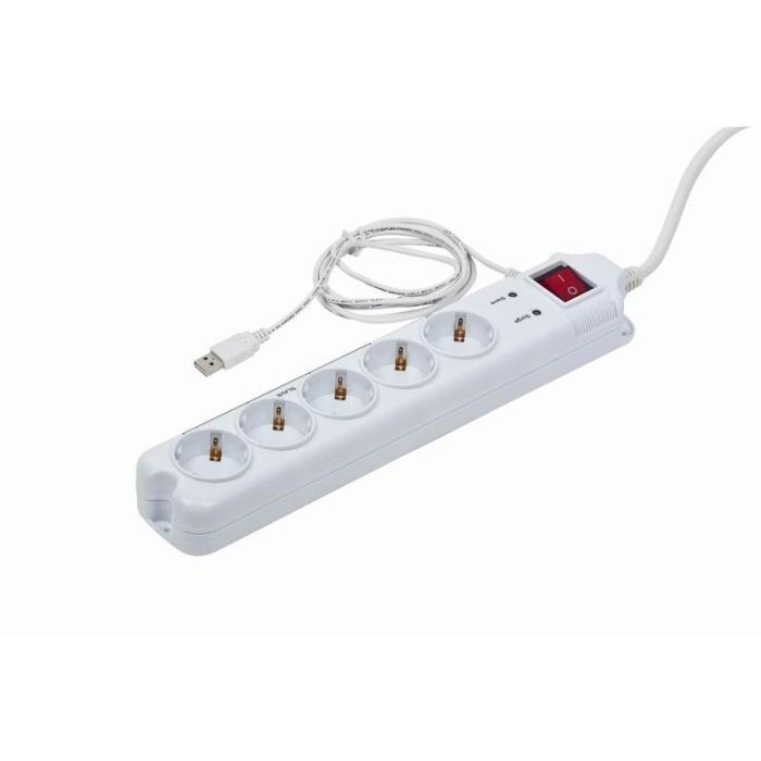 Gembird PCW-MS2G Regleta Protector Sobretensiones 5 Salidas AC, 250V 4.5A, Cable 1.8m, Blanco 1
