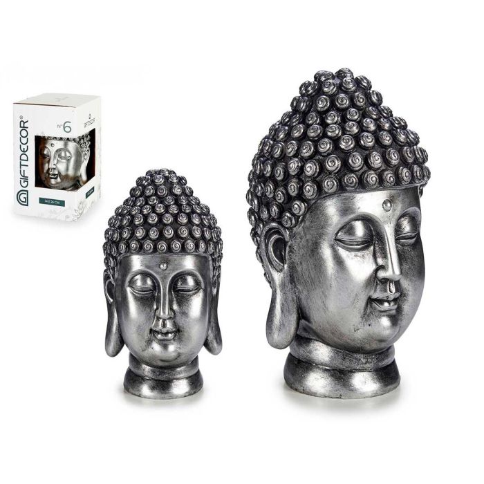 Cabeza Buda Resina Plata Giftdecor 17X25CM (4 Unidades) Cabeza Buda Resina Plata Giftdecor 17X25CM (4 Unidades)