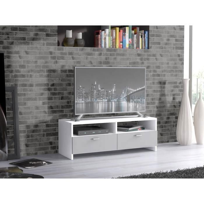 FINLANDEK Mueble TV HELPPO Contemporáneo Tablero de Partículas Gris y Blanco con 2 Solapas y 2 Huecos - 95 cm Ancho 4 FINLANDEK Mueble TV HELPPO Contemporáneo Tablero de Partículas Gris y Blanco con 2 Solapas y 2 Huecos - 95 cm Ancho 4