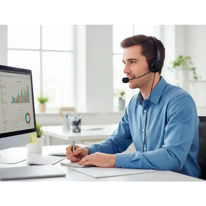 Q-connect Auricular Binaural Diadema con Micrófono USB y Control de Volumen, Cable 2m, Color Negro 6