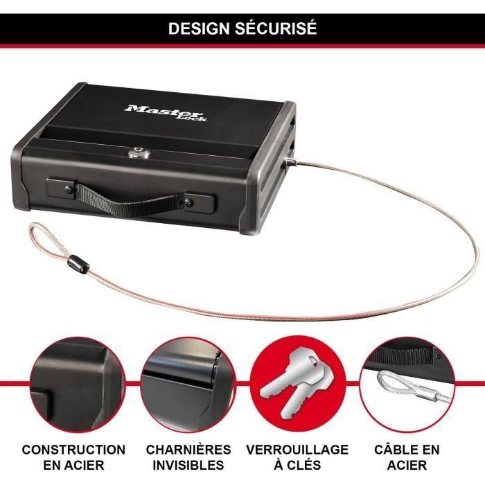 Master Lock Caja Fuerte Compacta de Seguridad con Cable de Fijación de Acero, Bloqueo Llave, Formato S, Negra, 2 Llaves 4 Master Lock Caja Fuerte Compacta de Seguridad con Cable de Fijación de Acero, Bloqueo Llave, Formato S, Negra, 2 Llaves 4