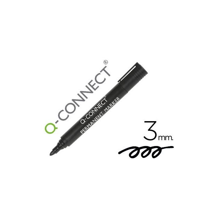 Rotulador Q-Connect Marcador Permanente Negro Punta Redonda 3 mm 10 unidades