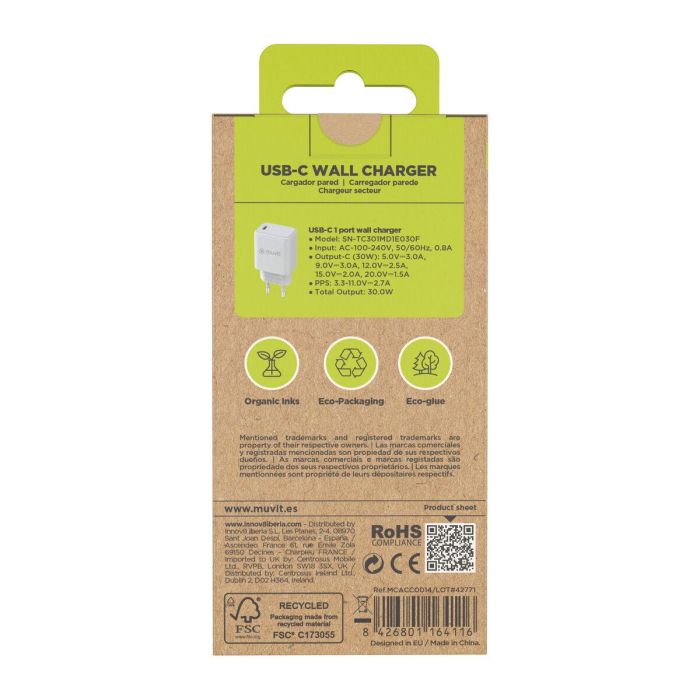 muvit for change cargador de pared Tipo C PD 30W blanco 1 muvit for change cargador de pared Tipo C PD 30W blanco 1