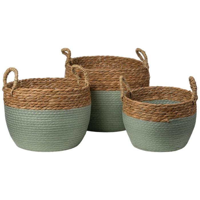 Juego de Cestos Romimex Turquesa Fibra natural 32 x 25 x 32 cm 3 Piezas