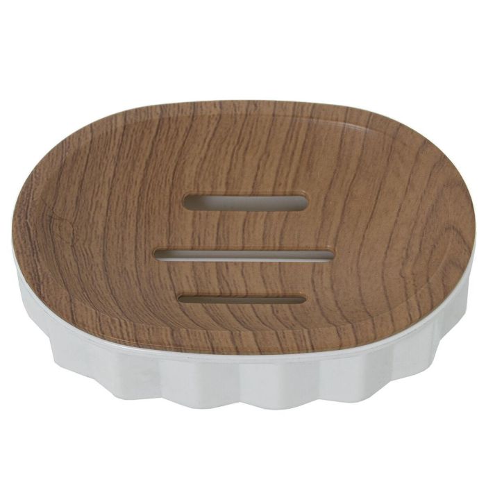 Jabonera Alexandra House Living Blanco Marrón Acrílico Madera 12 x 3 x 9 cm