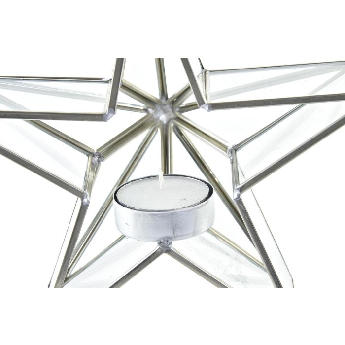 DKD Home Decor Portavela Decoración de Navidad Moderno Dorado Plateado Metal Cristal con Diseño Estrella - Set 2 Unidades 8x16x16cm 1