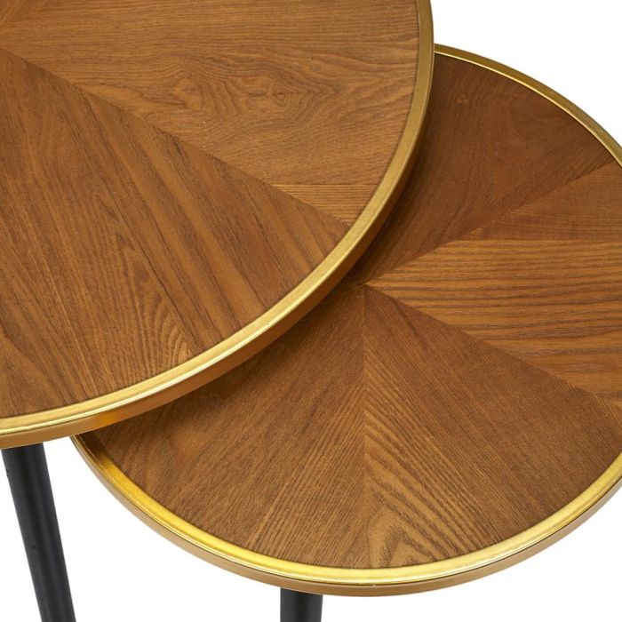 Home Deco Factory Juego de 2 Mesas Nido Lounge Grande d.60cm x h.40cm Pequeña d.40cm x h.33cm Madera Patas Negras Ribete Dorado 5