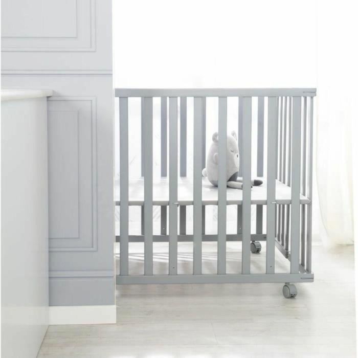 Roba ROB4005317315416 Parque infantil plegable Little Stars 75x100 cm Altura regulable Madera lacada gris topo con estrellas y ruedas freno 2