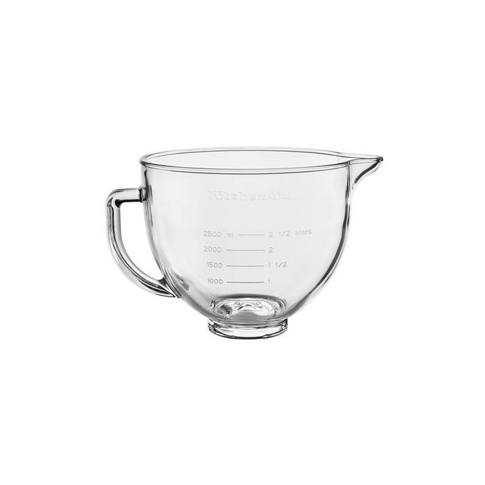Kitchenaid 5KSM5GB Bol de Cristal con Pico Vertido y Líneas de Medición, Apto para Microondas y Congelador con Tapa de Silicona 1