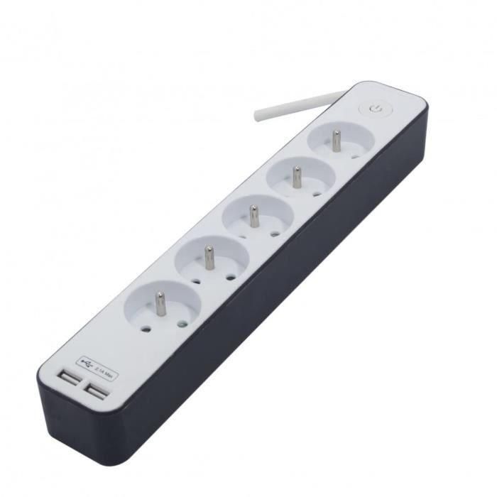 Regleta de alimentación CHACON 5 enchufes 16 A con 2 puertos USB y cable de 1,5 m HO5VV-F 3x1.5 mm² blanco y gris 3