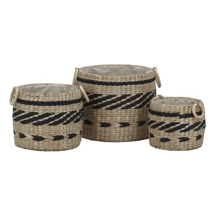 Cesta Colonial DKD Home Decor Natural Negro 30 x 25 x 30 cm Set de 3