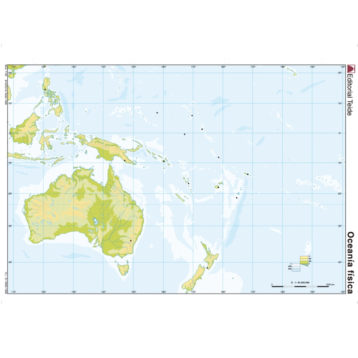 Teide Mapa Mudo Color Oceanía Físico Din A4 210x297mm 1