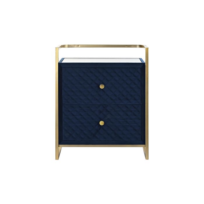 DKD Home Decor Mesita de Noche Glam Azul Dorado con 2 Cajones, en Velvet y Cristal, 60x35x74 cm 4 DKD Home Decor Mesita de Noche Glam Azul Dorado con 2 Cajones, en Velvet y Cristal, 60x35x74 cm 4