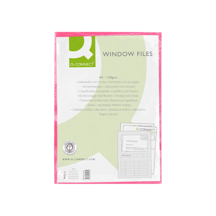 Q-connect Subcarpeta Cartulina DIN A4 Rosa con Ventana Transparente 120 g/m² 9