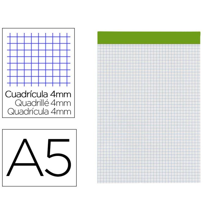 Bloc Notas Liderpapel Cuadro 4 mm A5 80 Hojas 60 gr-M2 Perforado Sin Tapa 6 unidades