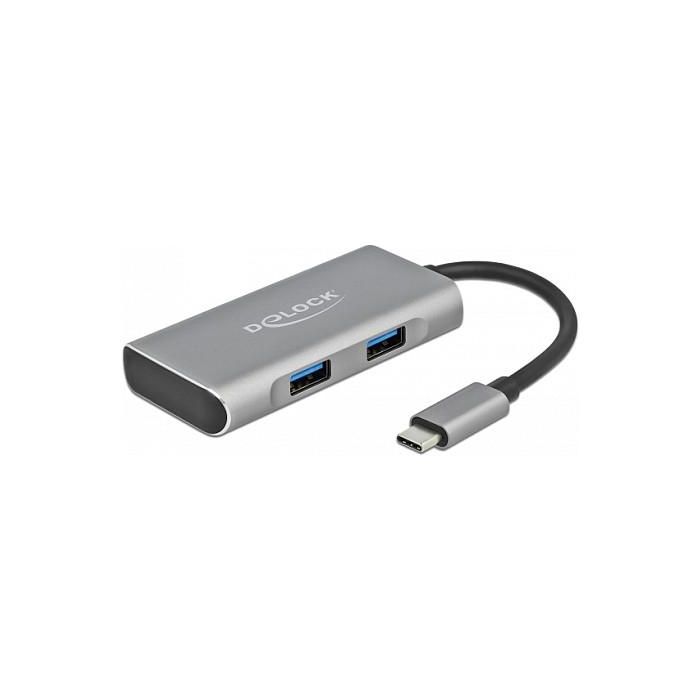 DeLOCK Hub USB 3.2 Gen 2 Tipo C Externo - 10 Gbps con 3 Puertos USB-A y 1 Puerto USB-C, Aluminio, Color Negro/Gris, Longitud de Cable 0.12 m 0 DeLOCK Hub USB 3.2 Gen 2 Tipo C Externo - 10 Gbps con 3 Puertos USB-A y 1 Puerto USB-C, Aluminio, Color Negro/Gris, Longitud de Cable 0.12 m 0