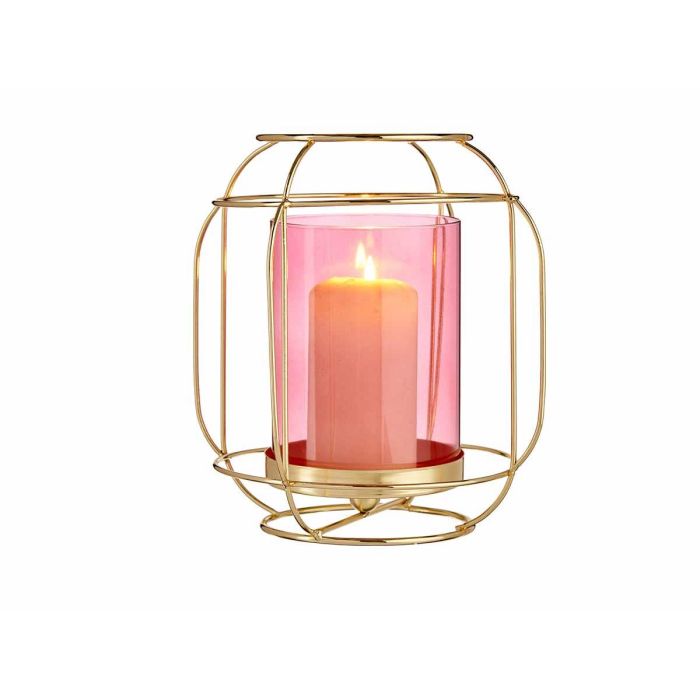 Giftdecor Base Vela Farol Rosa Metal Oro Cristal 19x19x20 cm (Set de 8) 3