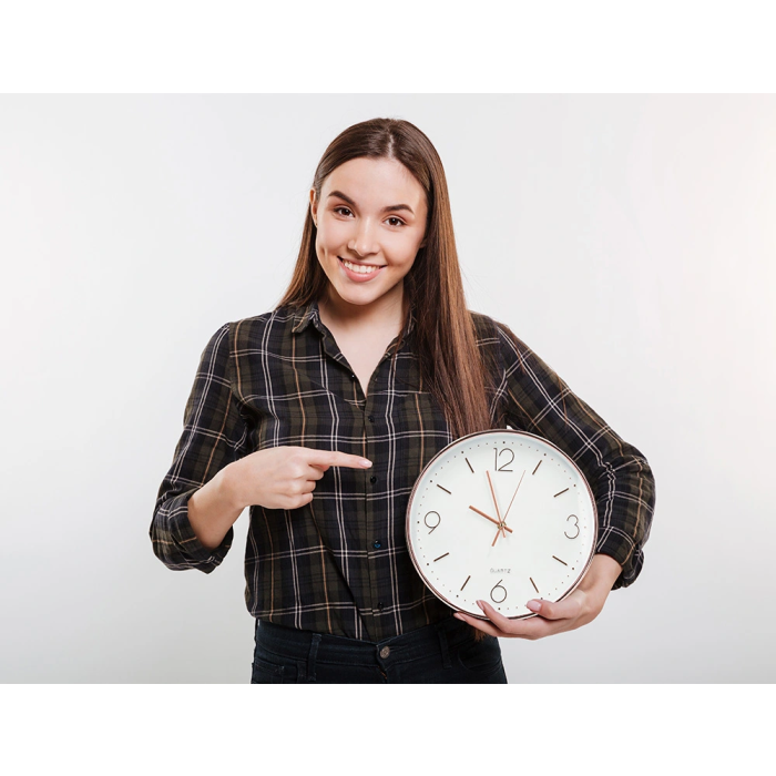 Q-connect Reloj de Pared Metálico Redondo 30.5 cm Movimiento Silencioso Rosa Dorado 6