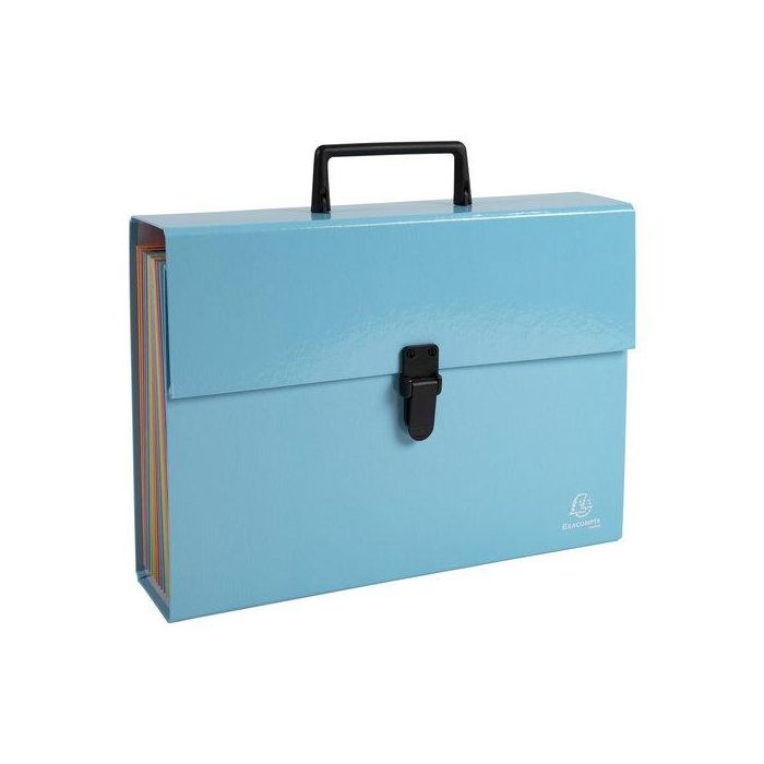 Clasificador Acordeon Exacompta Aquarel Fº 18 Dptos. Maletin Con Asa Y Cierre Plastico Azul (Set de 4)