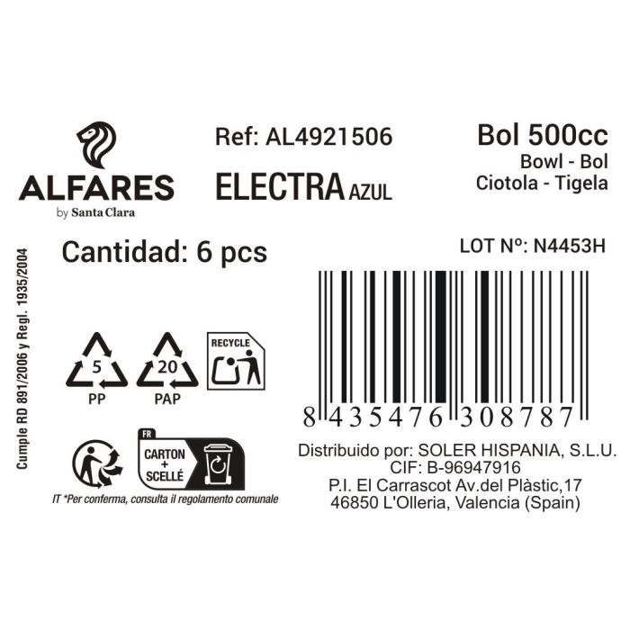 Inde Bol Electra Azul, Bol de cerámica, 470 cc, 12.7 cm de diámetro x 6.1 cm de alto, Peso 8.17 kg (24 Unidades)
