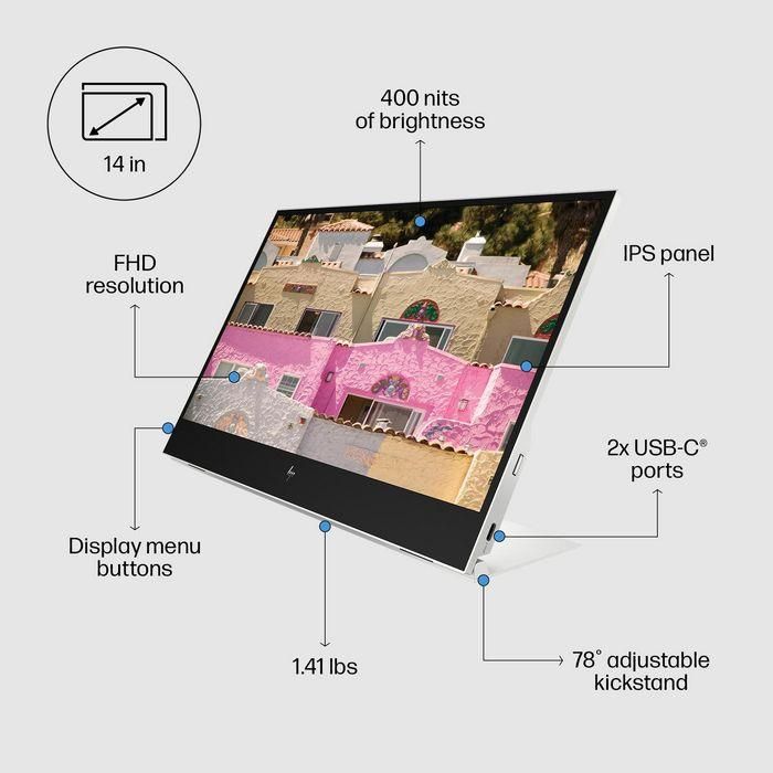 HP E14 G4 Monitor Portátil USB-C, Pantalla Extra Brillante para Mayor Productividad en Cualquier Lugar 14