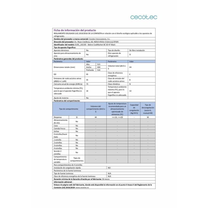 Mini Nevera Cecotec Bolero CoolMarket BC SD 47 65 W 51,3 x 42 x 51 cm Negro 44 L 2