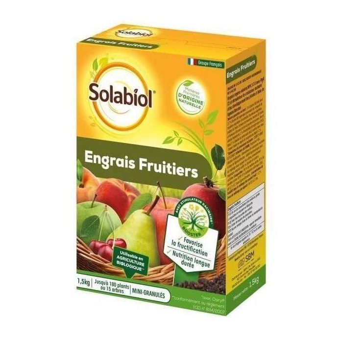Solabiol SOFRUY15 Fertilizante Específico para Árboles Frutales 1.5 Kg - Nutrición Completa para Buena Floración y Desarrollo Equilibrado de Fruta 1