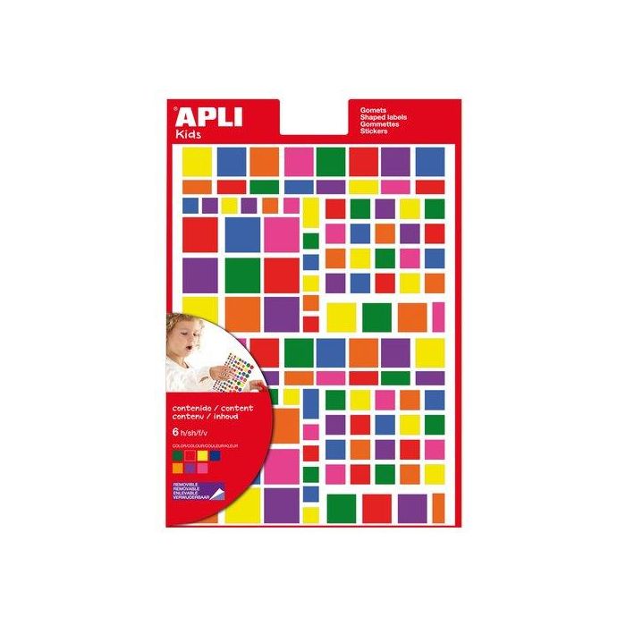 Apli Gomets Autoadhesivos Cuadrados Multicolor, Blíster de 756 Unidades Surtidas