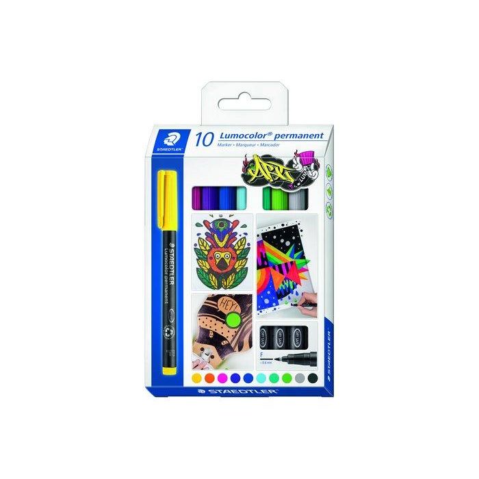 Staedtler 318 Rotulador permanente Lumocolor para retroproyección, punta de fibra, caja 10 unidades colores surtidos