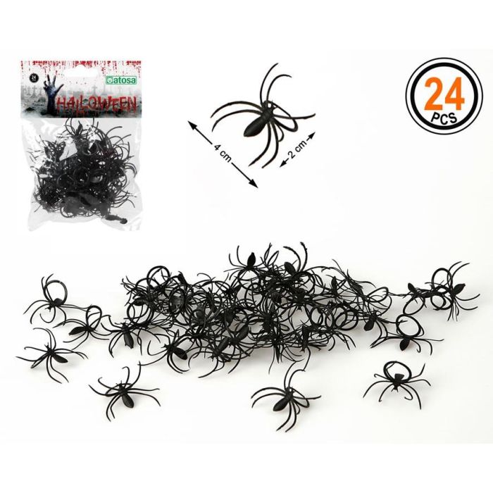 Pack 24 Arañas Decorativas Negras de Plástico para Halloween - Decoración Fiestas Terror