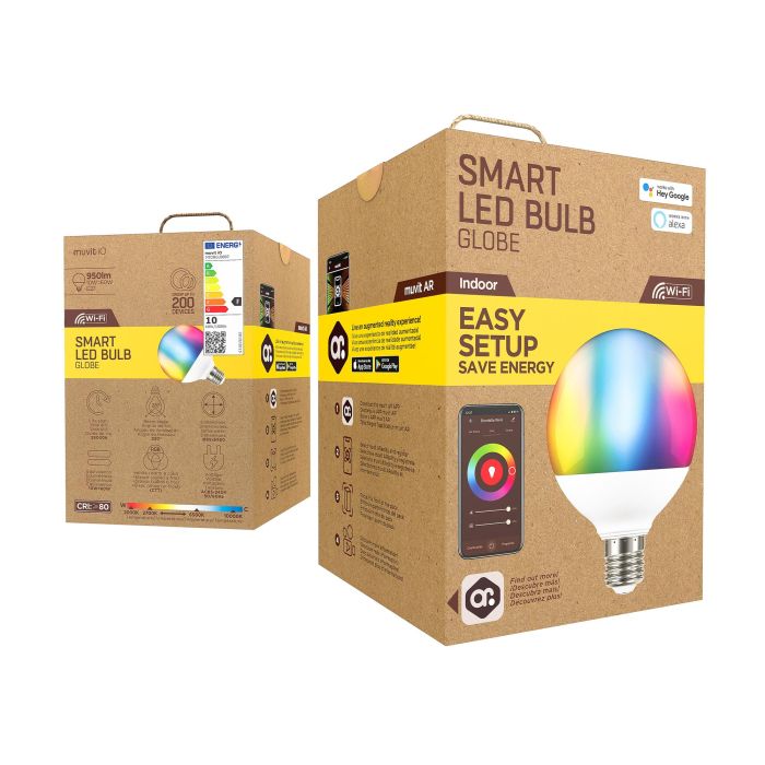 Muvit Bombilla Inteligente LED Multicolor Globo E27 10W, WiFi, Compatible con Alexa y Google Home 2