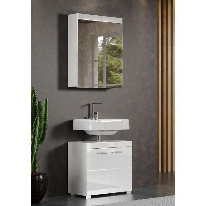 Mueble de baño AMANDA - 2 puertas con espejo - L60 x P17 x H77 cm - Blanco - TRENDTEAM 1 Mueble de baño AMANDA - 2 puertas con espejo - L60 x P17 x H77 cm - Blanco - TRENDTEAM 1