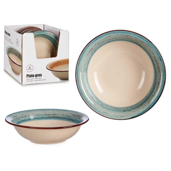 Plato Hondo Gres Cenefa 3D Azul 21Cm Vessia (24 Unidades) Plato Hondo Gres Cenefa 3D Azul 21Cm Vessia (24 Unidades)