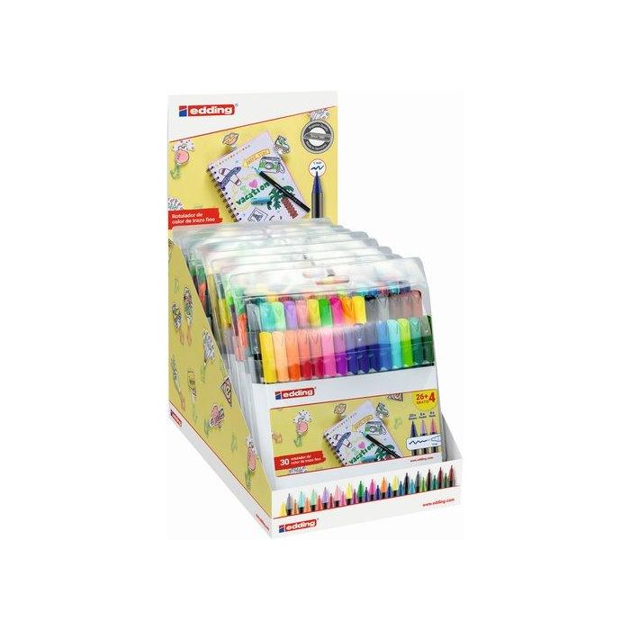 Edding Rotulador 1200 Fibra Punta Fina 1mm Neón-Pastel C-Surtidos Pack 26+4 Ud para Papel Claro