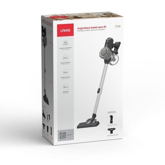Aspiradora escoba inalámbrica - LIVOO DOH141 - 150 W - 10 kPa - 76 dB - Ciclónica - 2 velocidades - 0,55 L - Gris 5 Aspiradora escoba inalámbrica - LIVOO DOH141 - 150 W - 10 kPa - 76 dB - Ciclónica - 2 velocidades - 0,55 L - Gris 5