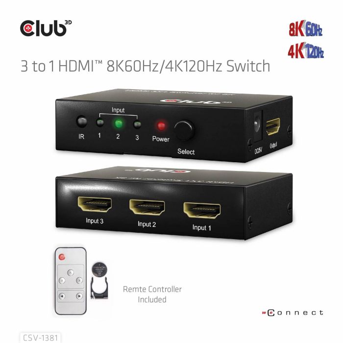 Club3D Switchbox HDMI 3 Entradas a 1 Salida 8K60Hz UHD 14 Club3D Switchbox HDMI 3 Entradas a 1 Salida 8K60Hz UHD 14