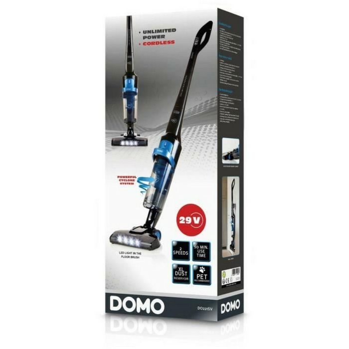 Domo DO221SV Aspiradora inalámbrica ciclónica, batería Litio 29V, 50 min autonomía, depósito 1L, 2 velocidades, negro, carga mural 3