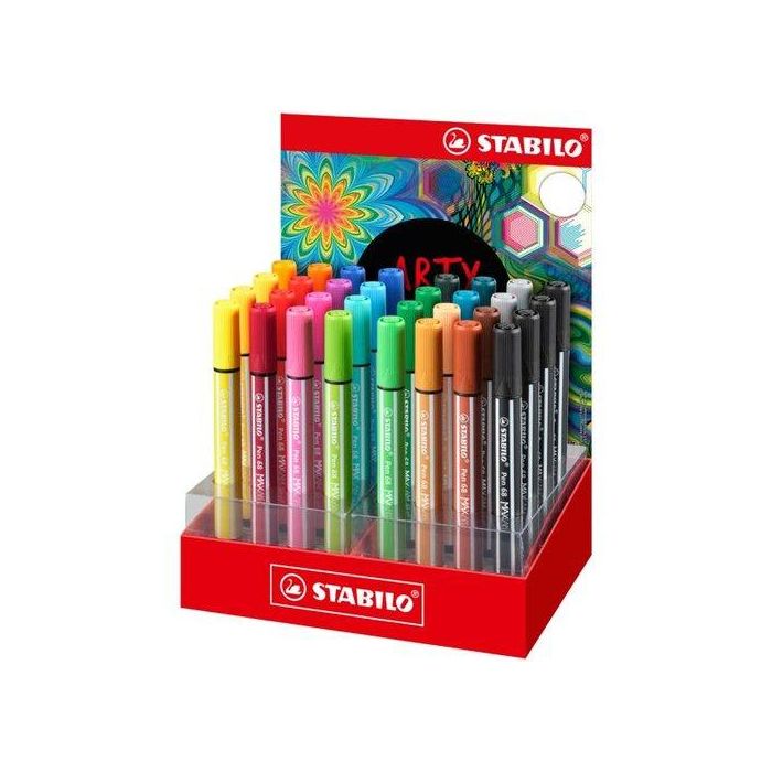 Stabilo Rotulador acuarelable Pen 68 Max de fibra, expositor Arty de 32 unidades, colores surtidos