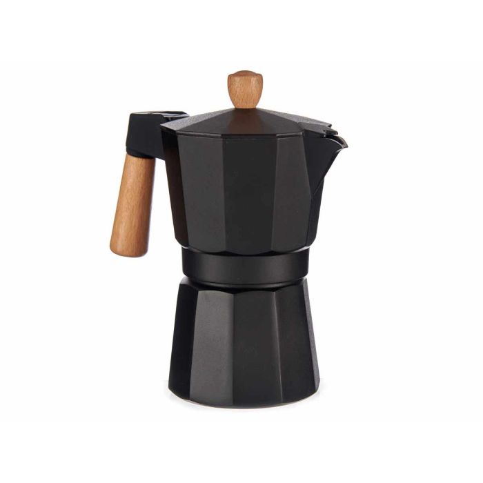 Cafetera Kinvara Aluminio 6 Tazas Negra con Asa de Madera, 16x19.5x10 cm (12 Unidades) 1 Cafetera Kinvara Aluminio 6 Tazas Negra con Asa de Madera, 16x19.5x10 cm (12 Unidades) 1
