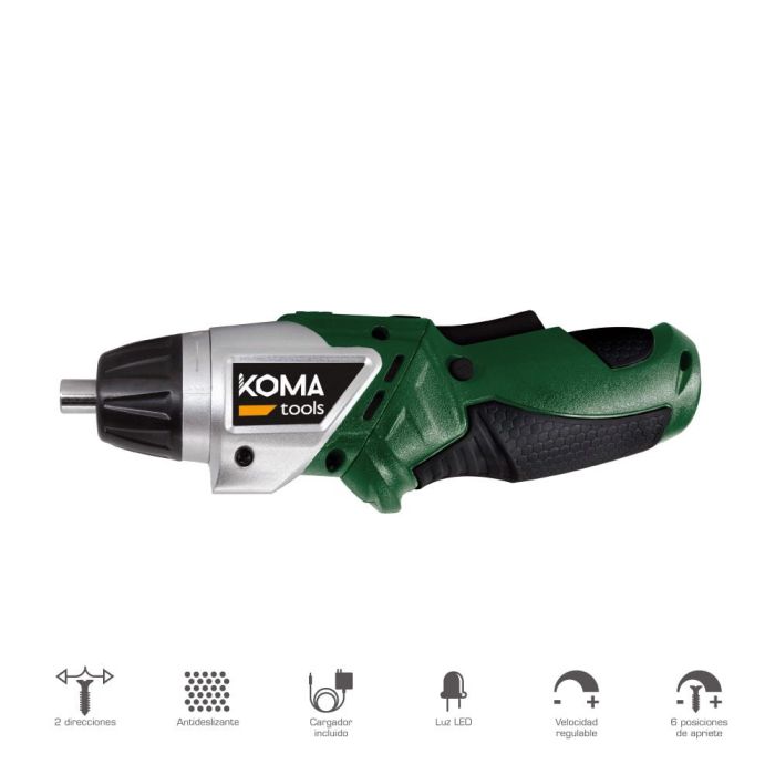 Koma Tools 3v-ar Atornillador a Batería 3.6V Litio-Ion 1300mAh Reversible con Luz LED, Velocidad y 6 Pares 1